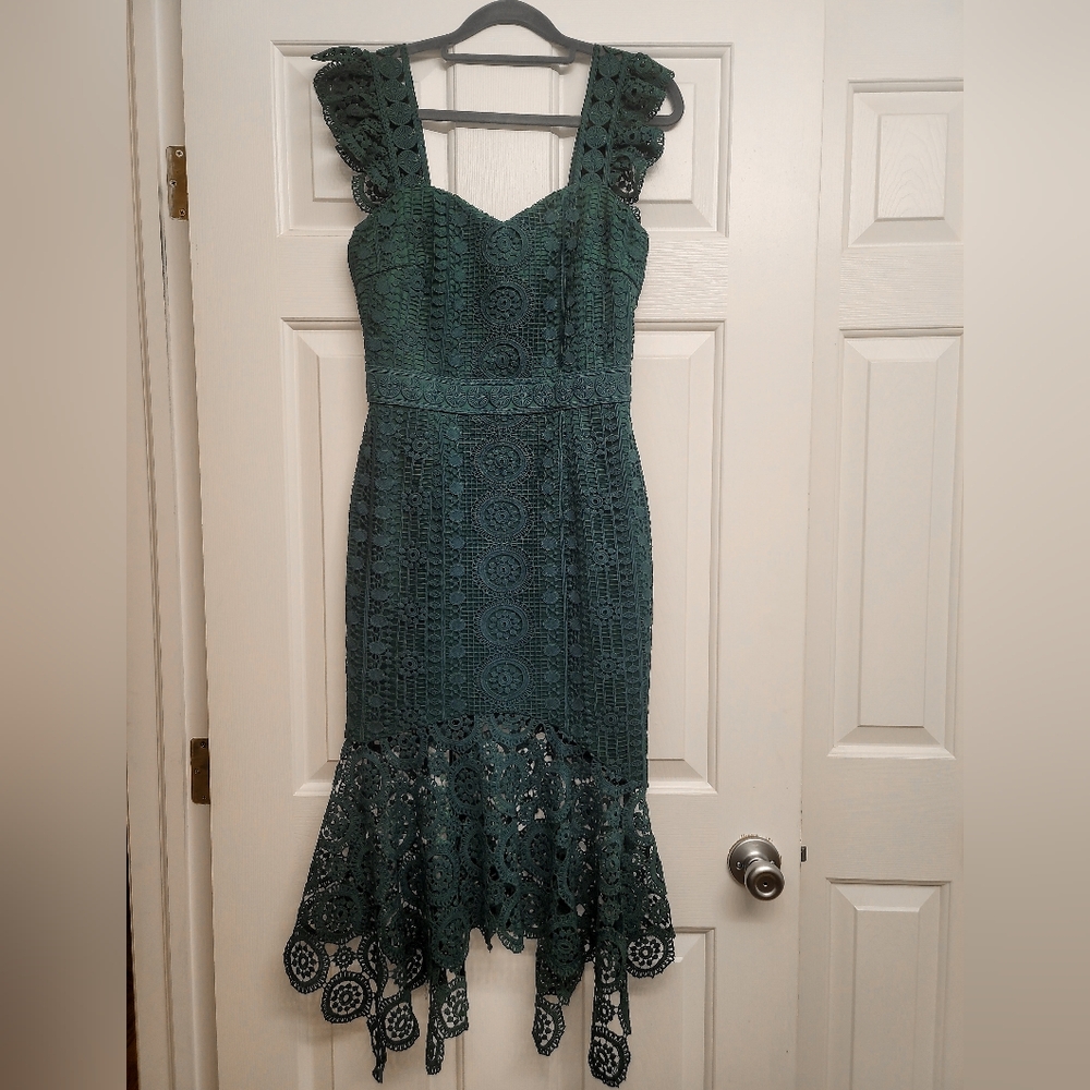 Elegant Green Midi Dress, Crochet, Size 4
